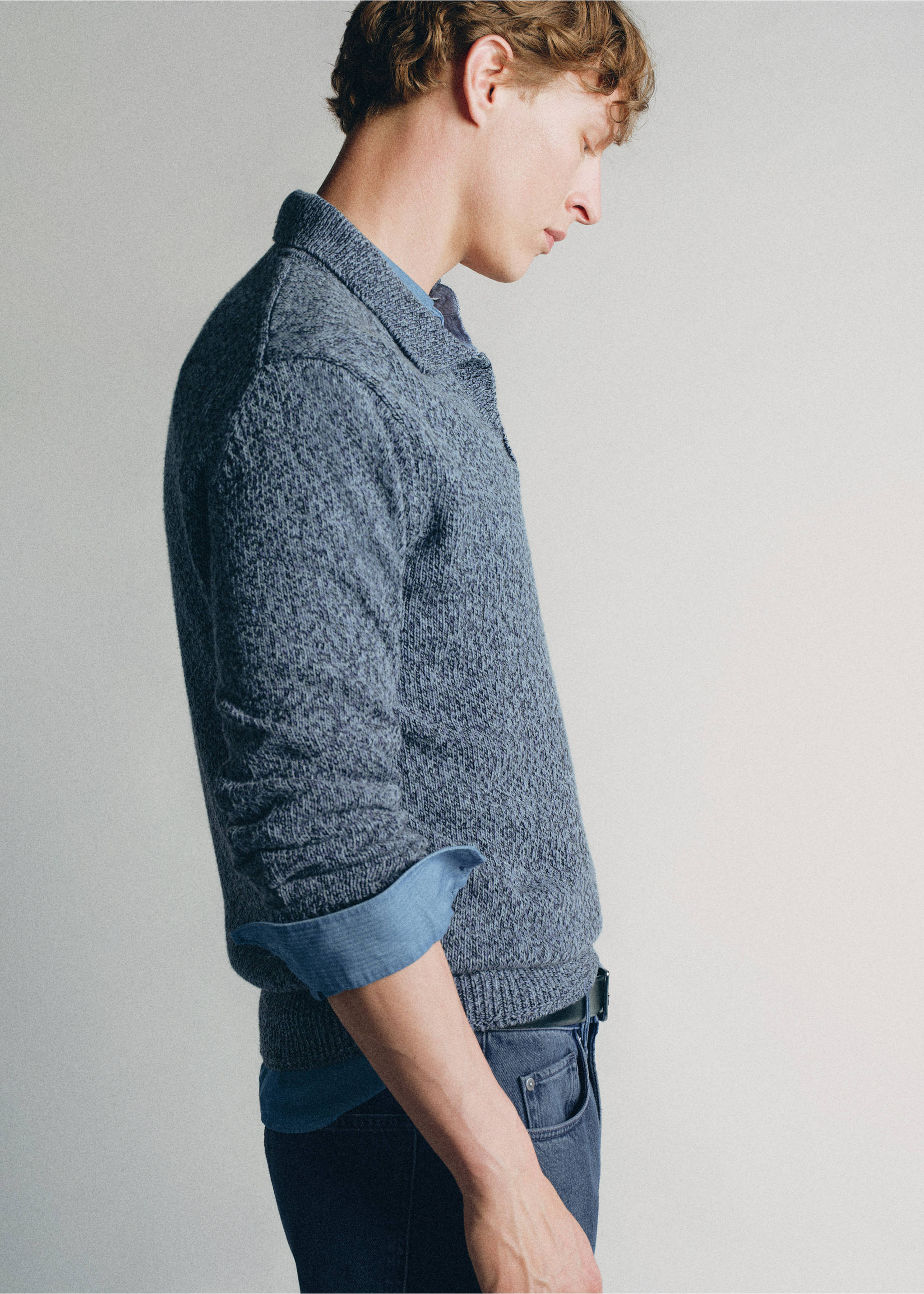 100% cotton knitted polo shirt, made in Italy - Details of the article 2, Indigo Blue. Ref: 37075840-00.
