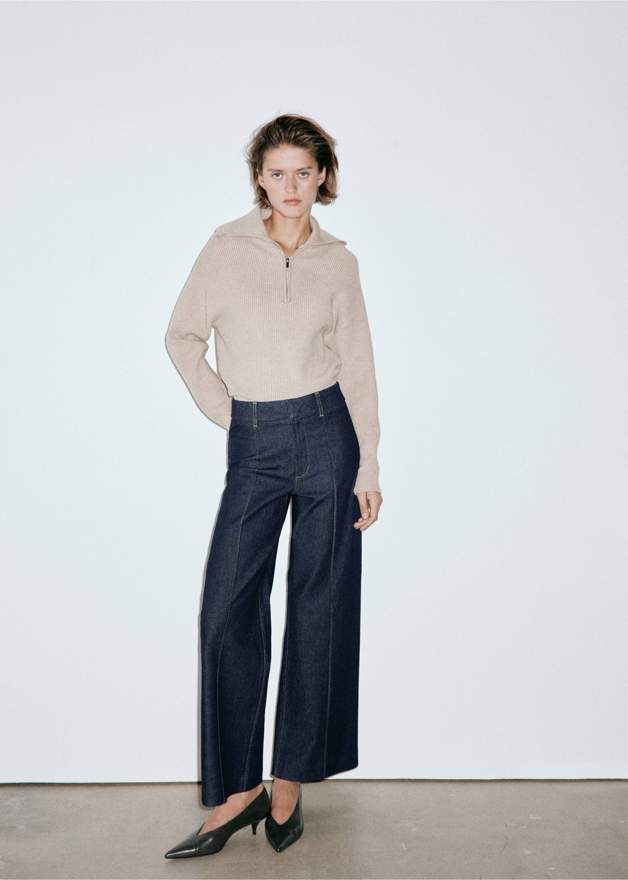 High-waisted wide leg jeans with stitching - General plane, Open Blue. Ref: 37075842-00.