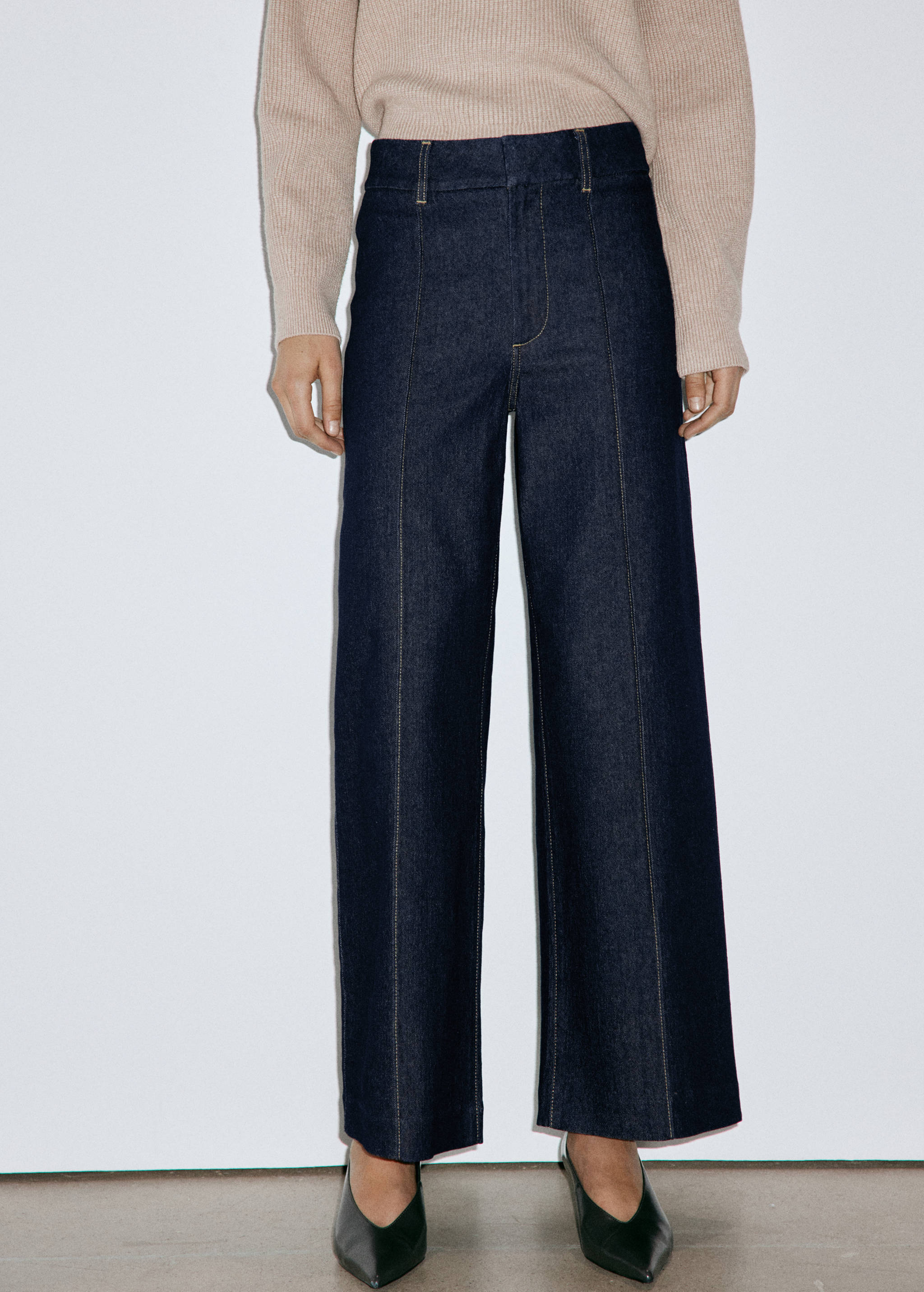 High-waisted wide leg jeans with stitching - Medium plane