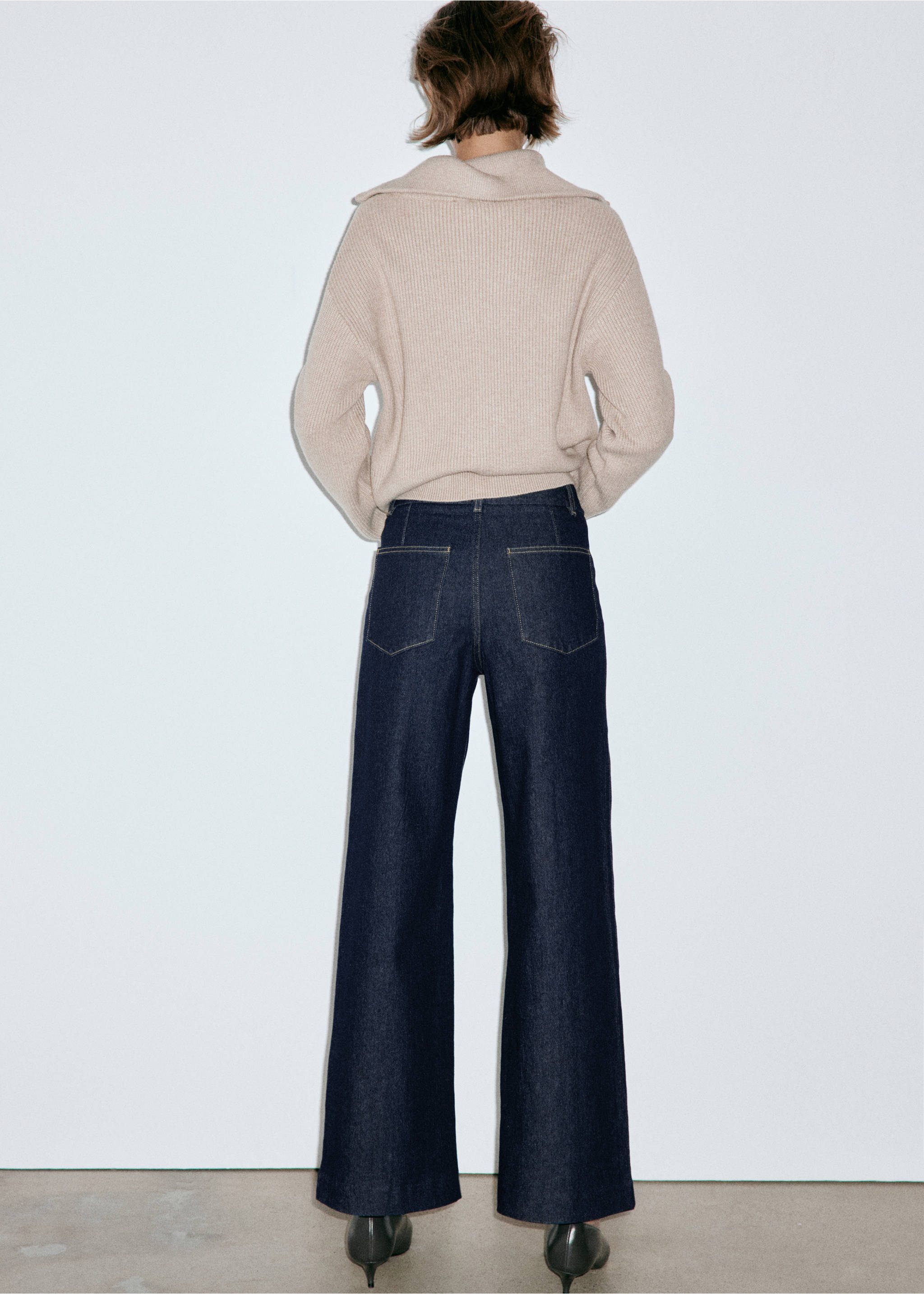 High-waisted wide leg jeans with stitching - Reverse of the article, Open Blue. Ref: 37075842-00.