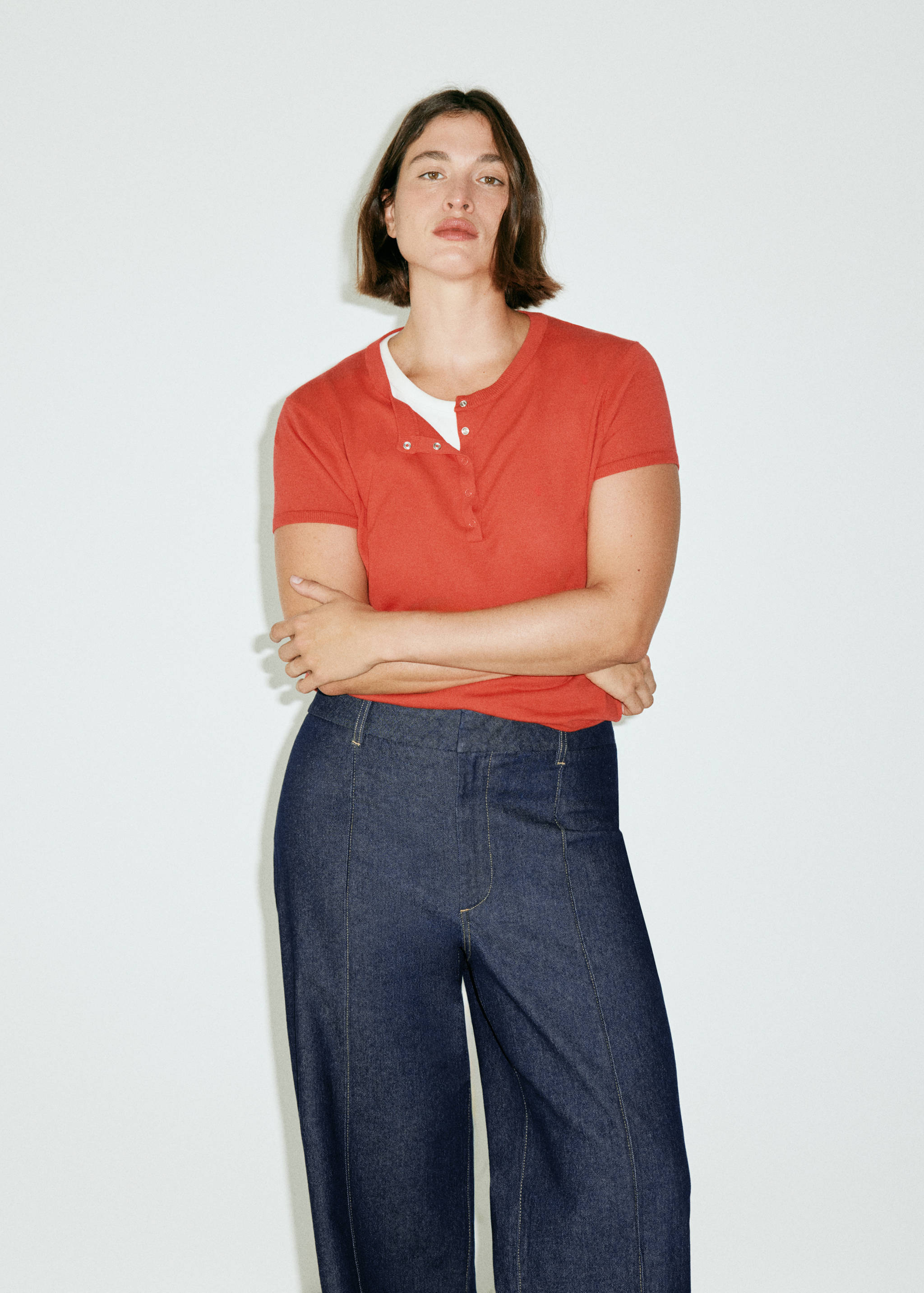 High-waisted wide leg jeans with stitching - Details of the article 6