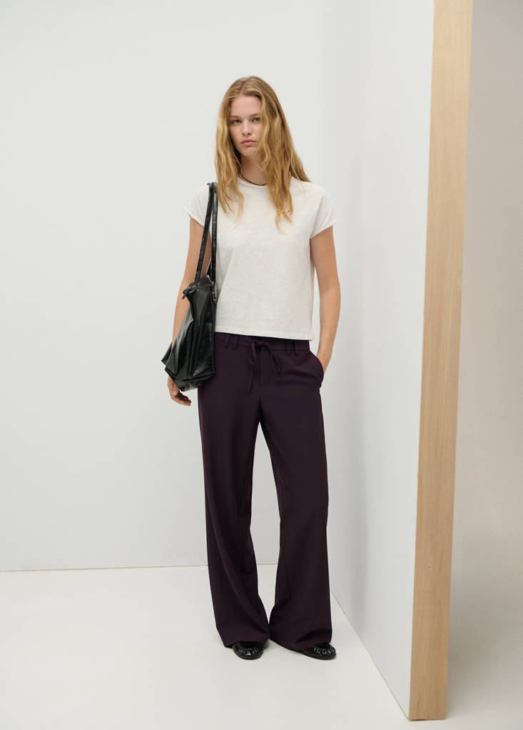 Straight-leg trousers with bow detail — Burgundy