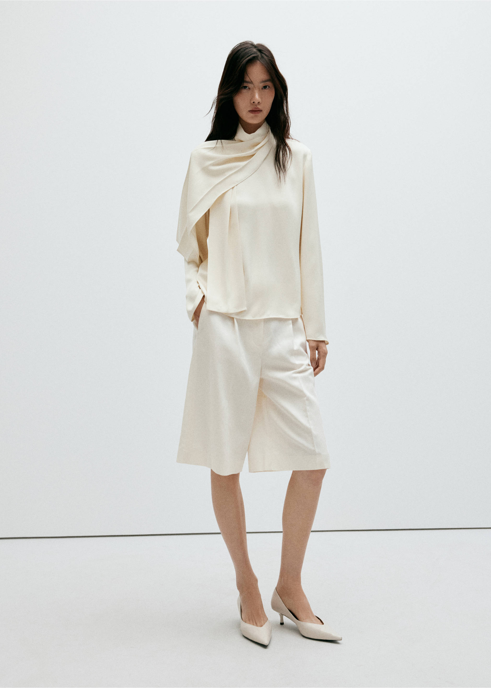 High-neck blouse with scarf detail - General plane, Ecru. Ref: 37075846-00.