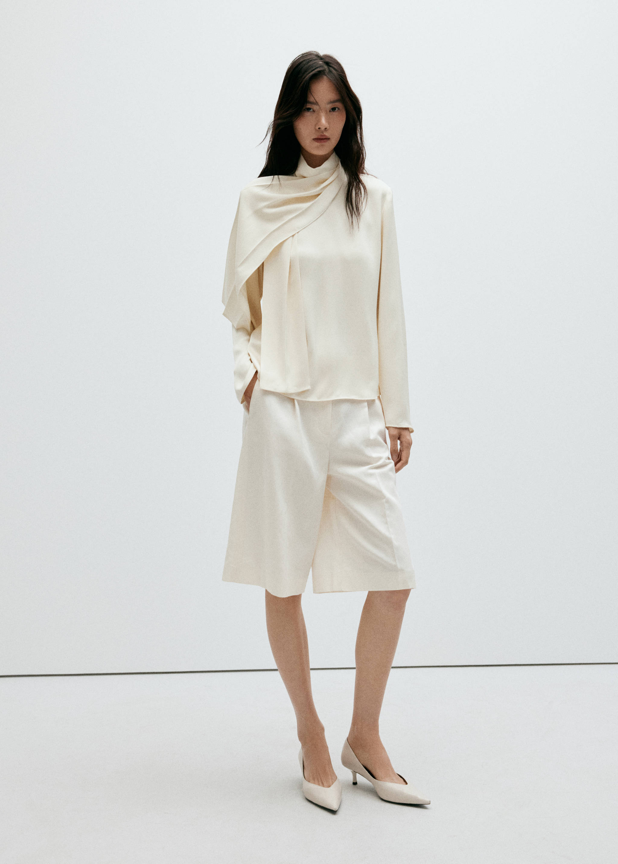 High-neck blouse with scarf detail - General plane