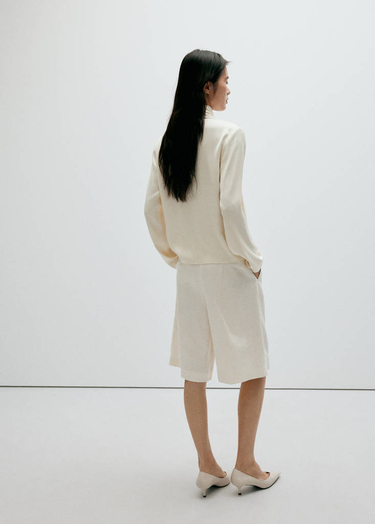 High-neck blouse with scarf detail — Ecru