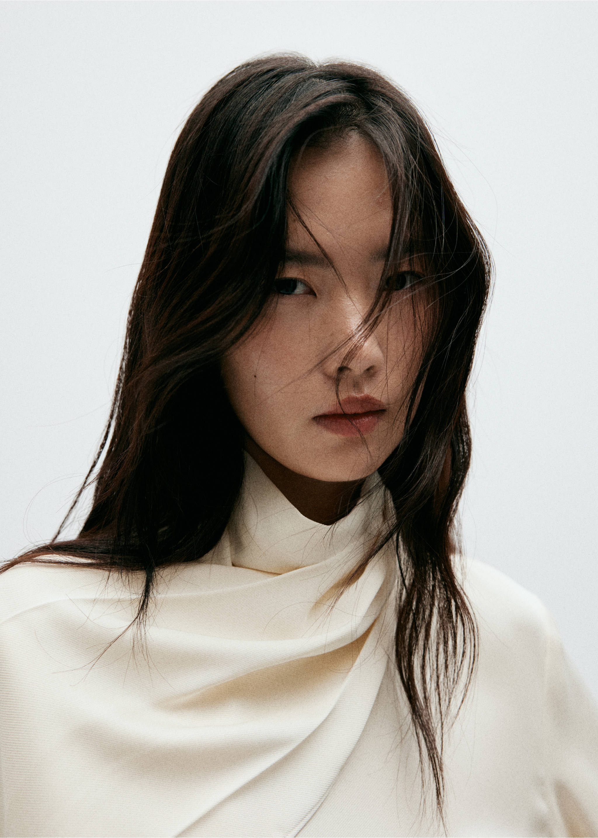 High-neck blouse with scarf detail - Details of the article 3, Ecru. Ref: 37075846-00.