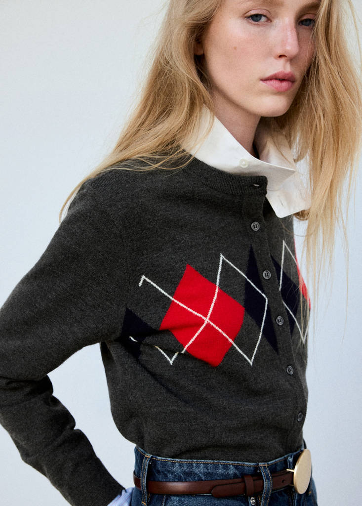 Rhombus cardigan with buttons — Medium Heather Grey