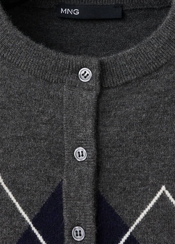 Rhombus cardigan with buttons — Medium Heather Grey