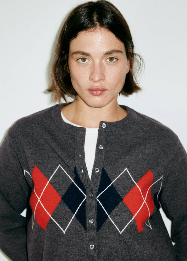 Rhombus cardigan with buttons — Medium Heather Grey