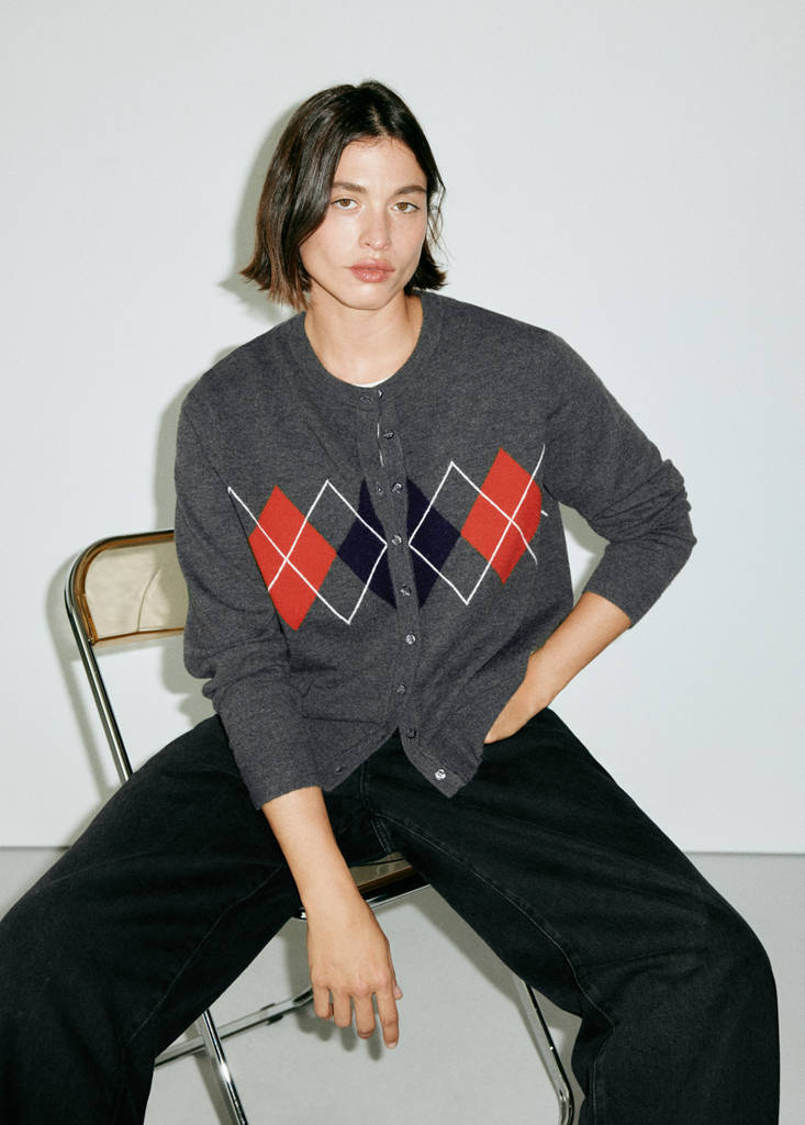 Rhombus cardigan with buttons — Medium Heather Grey