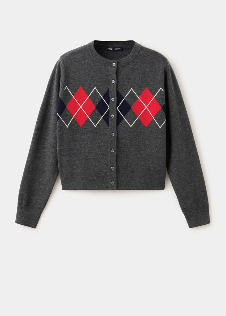 Rhombus cardigan with buttons — Medium Heather Grey