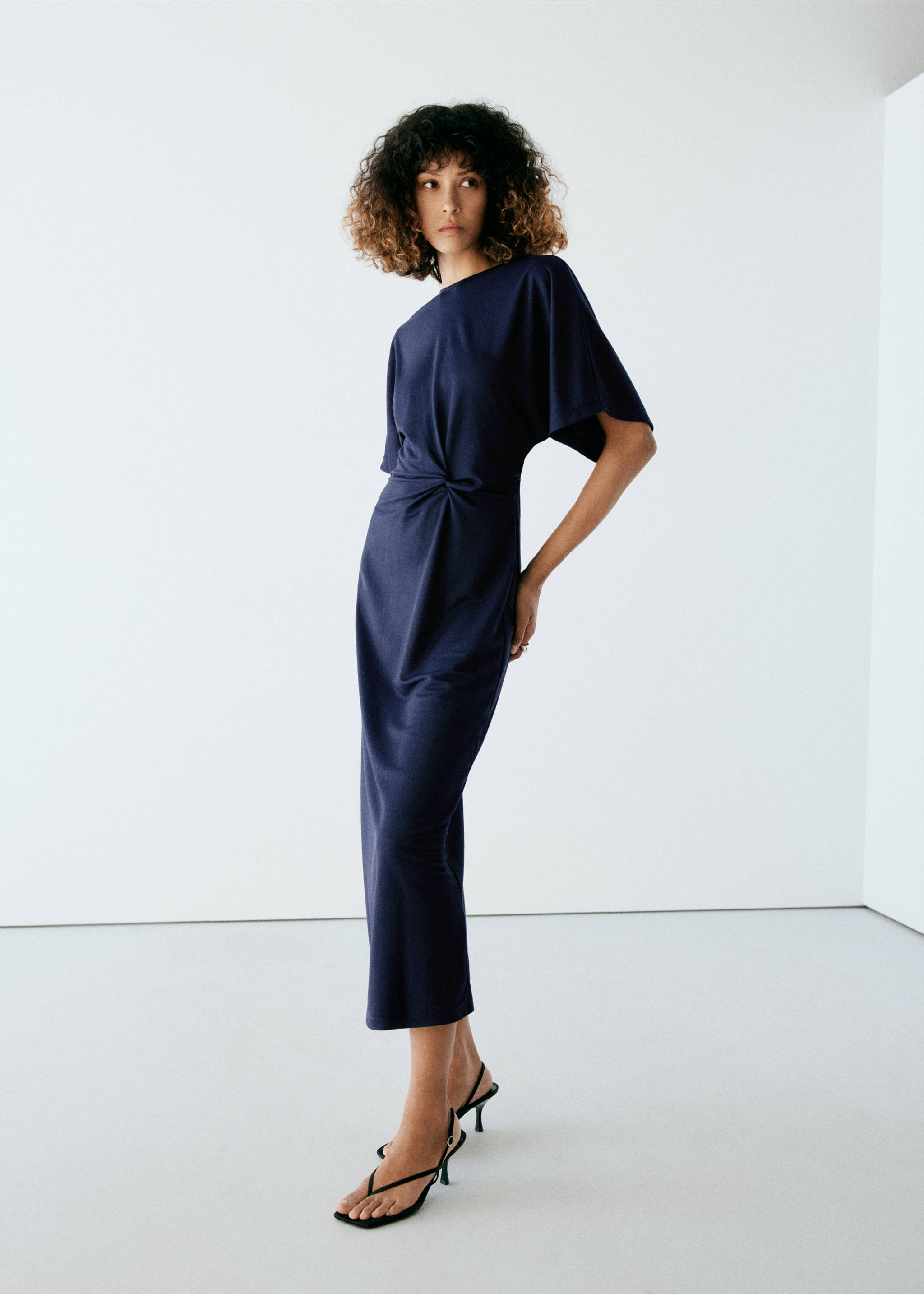 knitted dress with bow detail - General plane, Navy. Ref: 37075848-00.