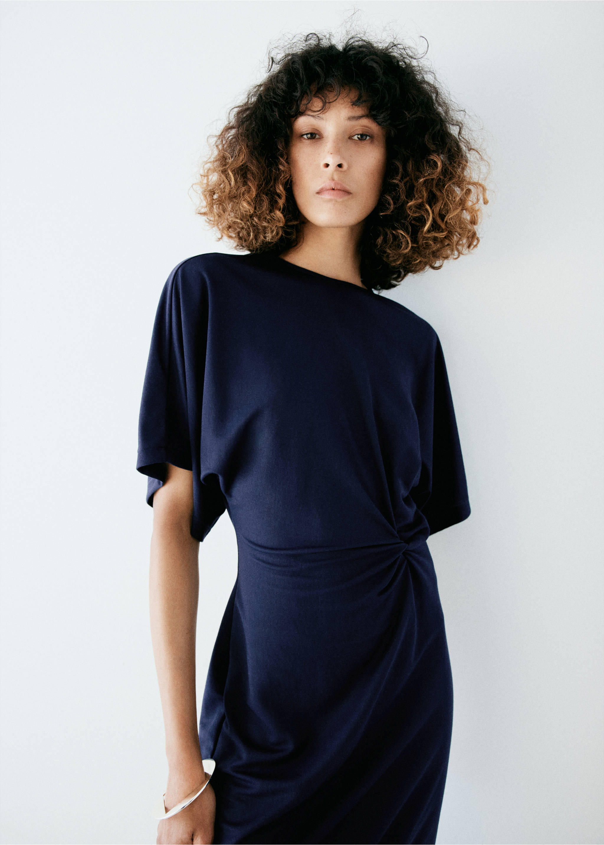 knitted dress with bow detail - Medium plane, Navy. Ref: 37075848-00.