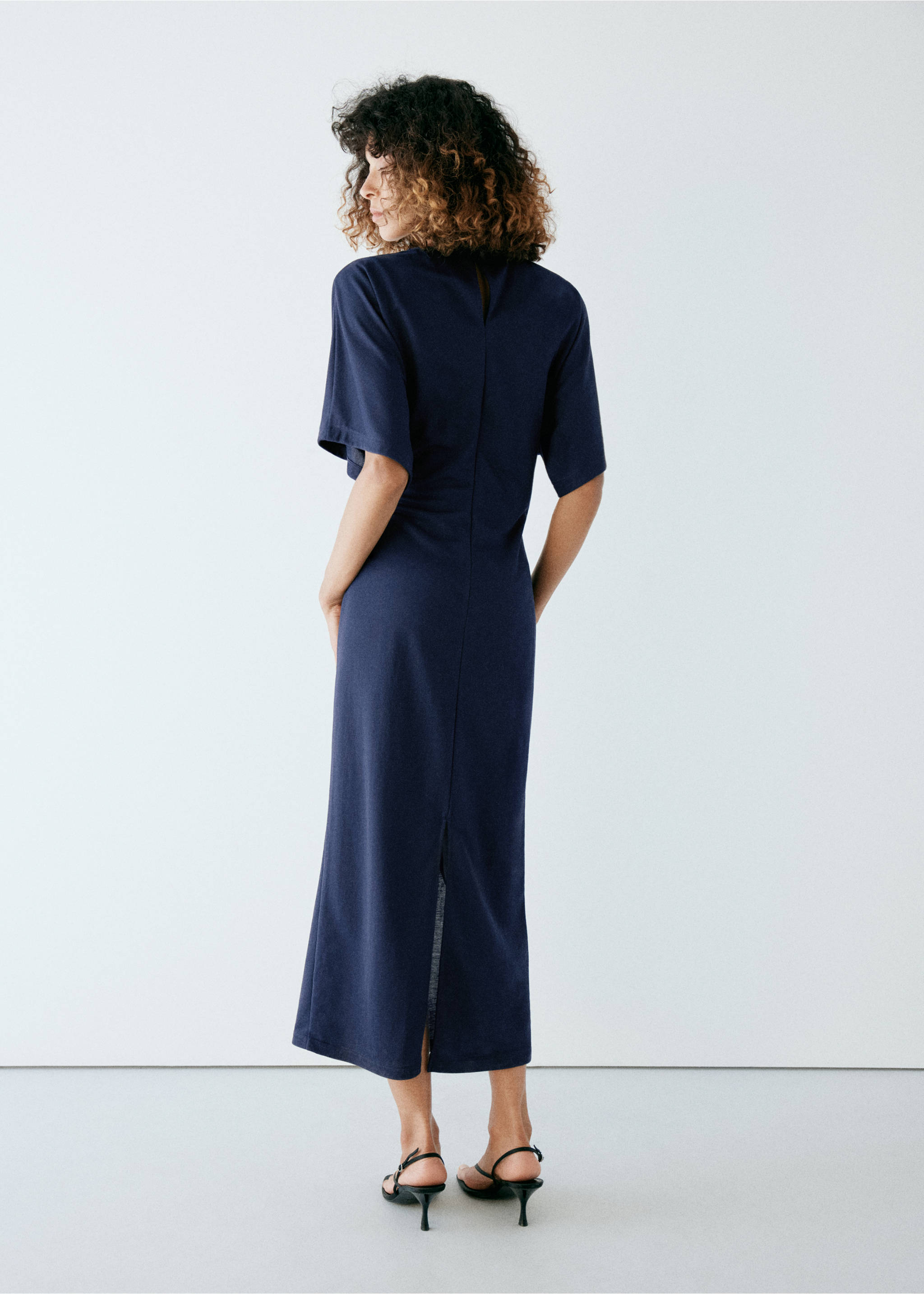 knitted dress with bow detail - Reverse of the article, Navy. Ref: 37075848-00.