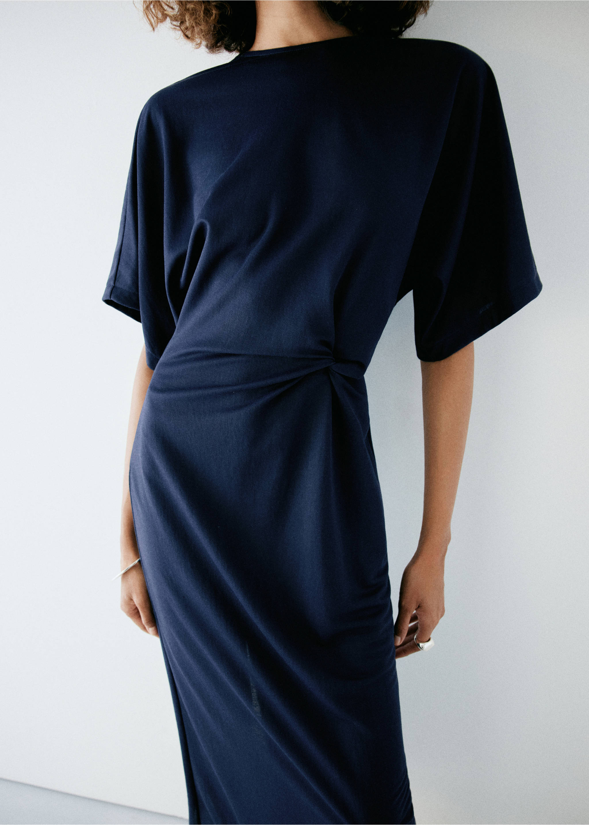 knitted dress with bow detail - Details of the article 1, Navy. Ref: 37075848-00.