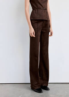 Suede trousers with seam detail — Brown 1