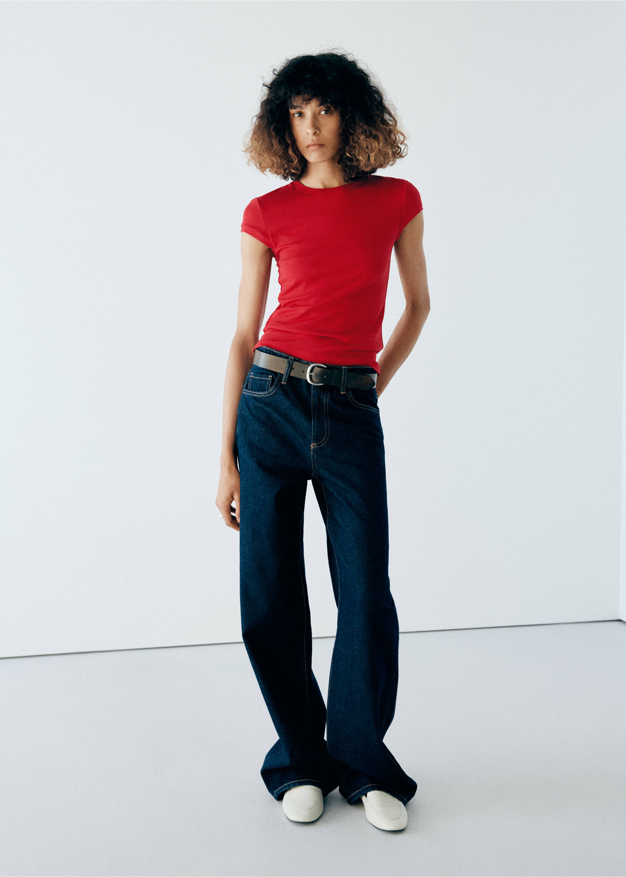 Camiseta entallada rayas - Plano general, Rojo. Ref: 37075851-00.