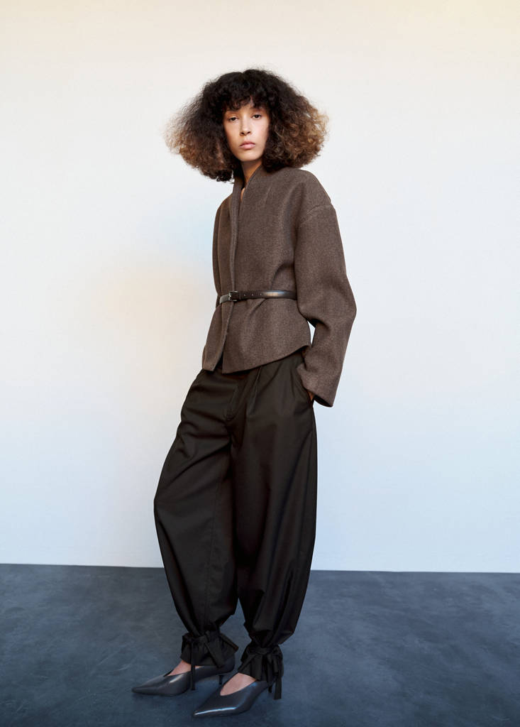 High neck belted jacket — Brown