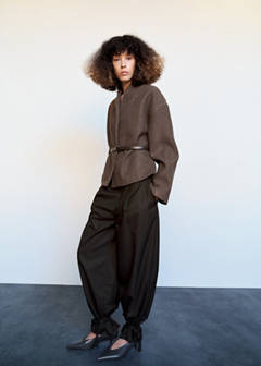 Jacket with stand-up collar and belt — Brown 2