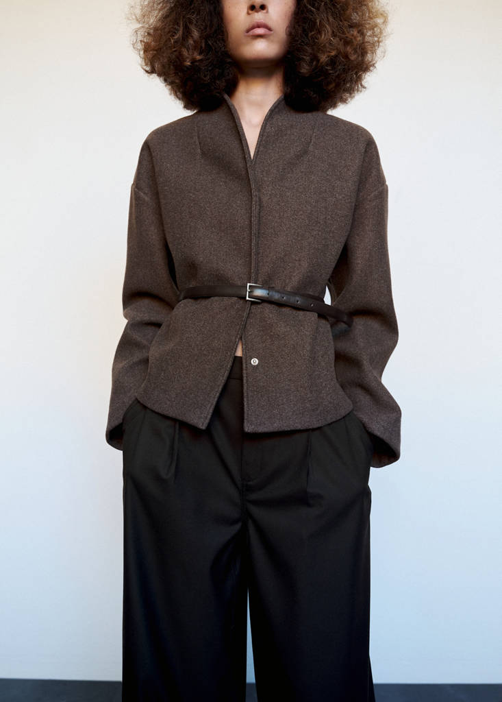High neck belted jacket — Brown