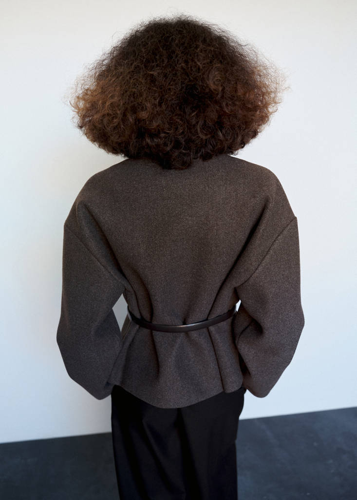 High neck belted jacket — Brown