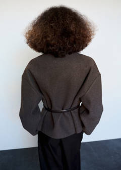 Jacket with stand-up collar and belt — Brown 3