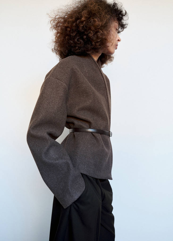 High neck belted jacket — Brown