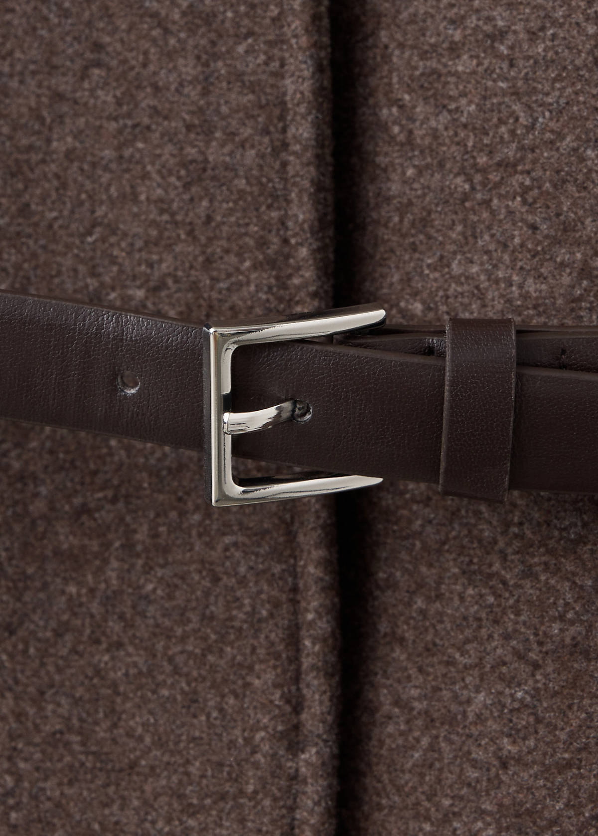 Jacket with stand-up collar and belt — Brown