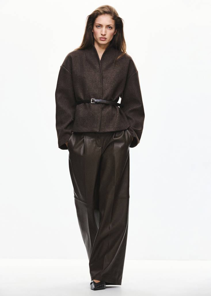 High neck belted jacket — Brown