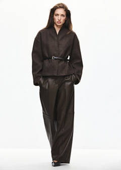 Jacket with stand-up collar and belt — Brown 10