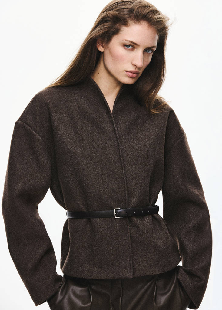 High neck belted jacket — Brown