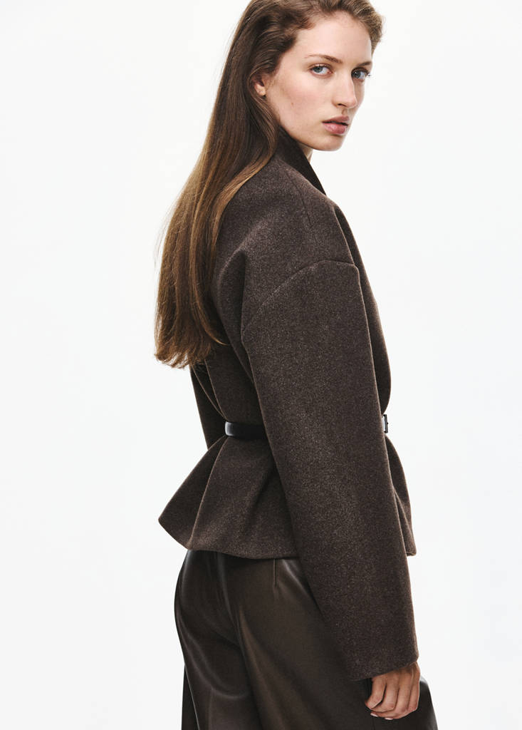 High neck belted jacket — Brown