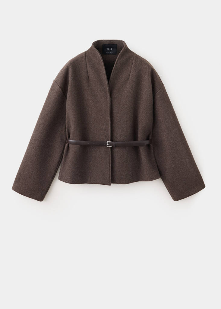 High neck belted jacket — Brown