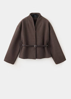 Jacket with stand-up collar and belt — Brown 6