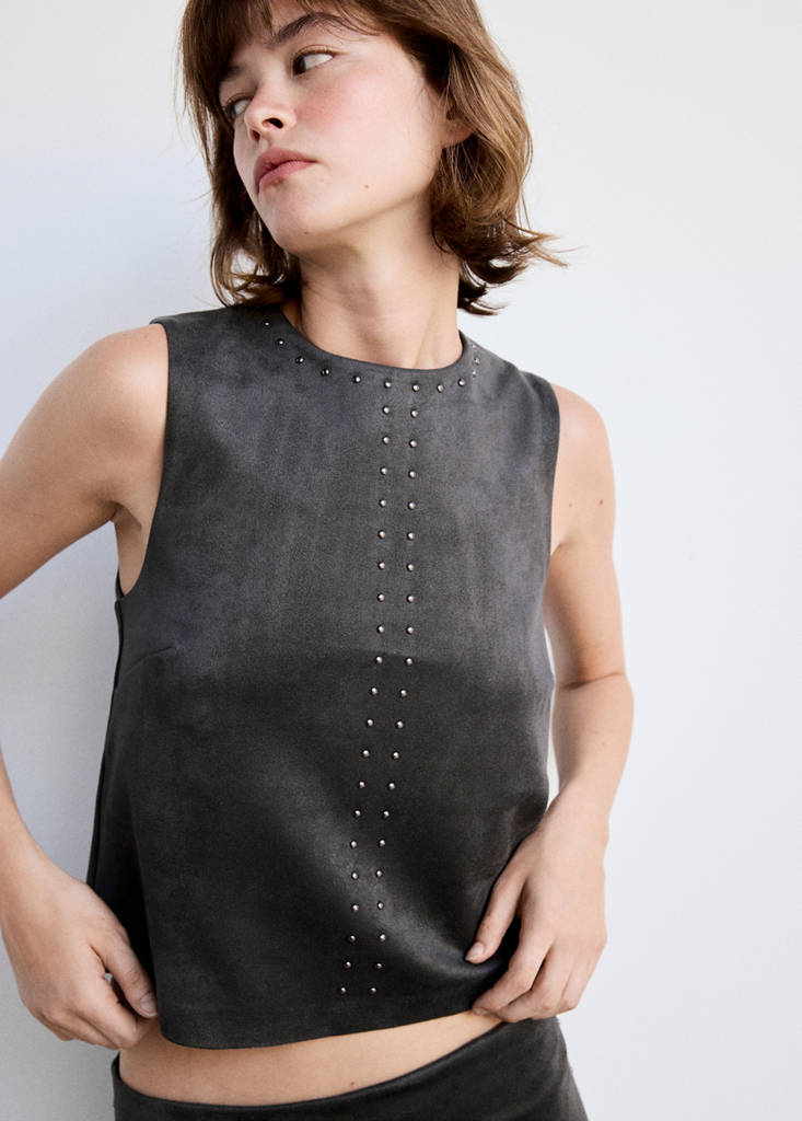 Straight studded top — Grey