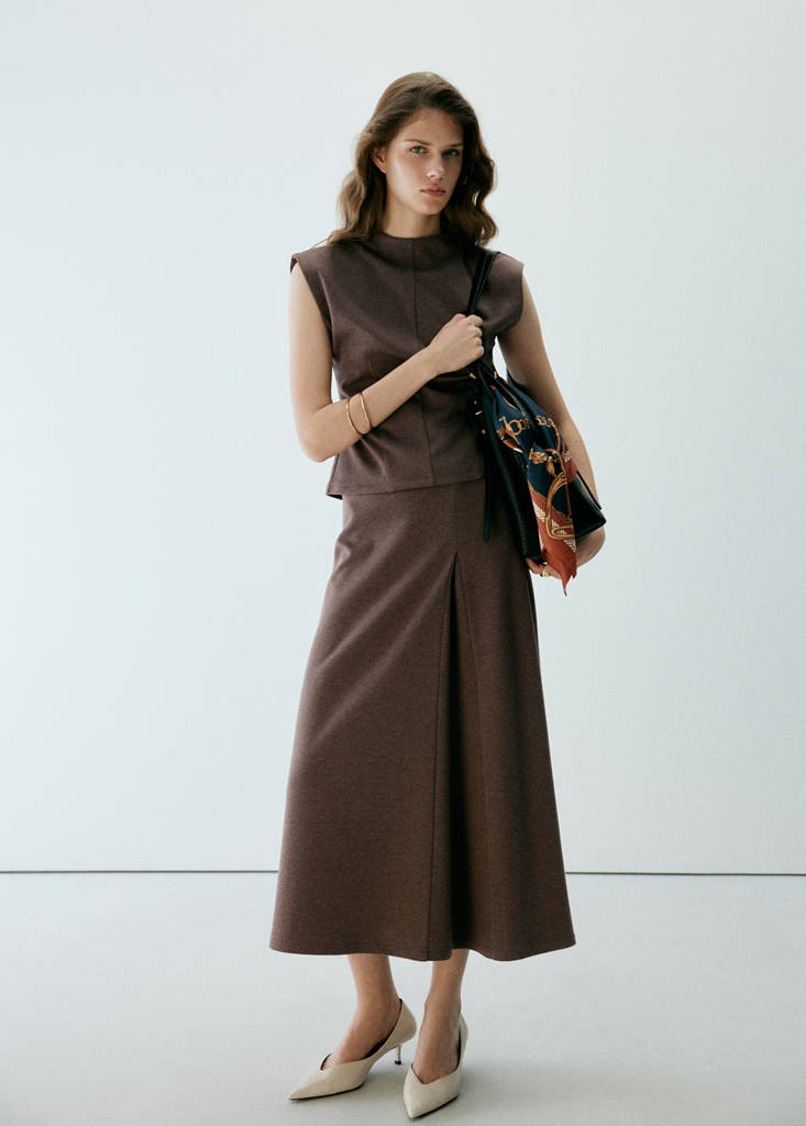 High-neck top with seam detailing — Brown
