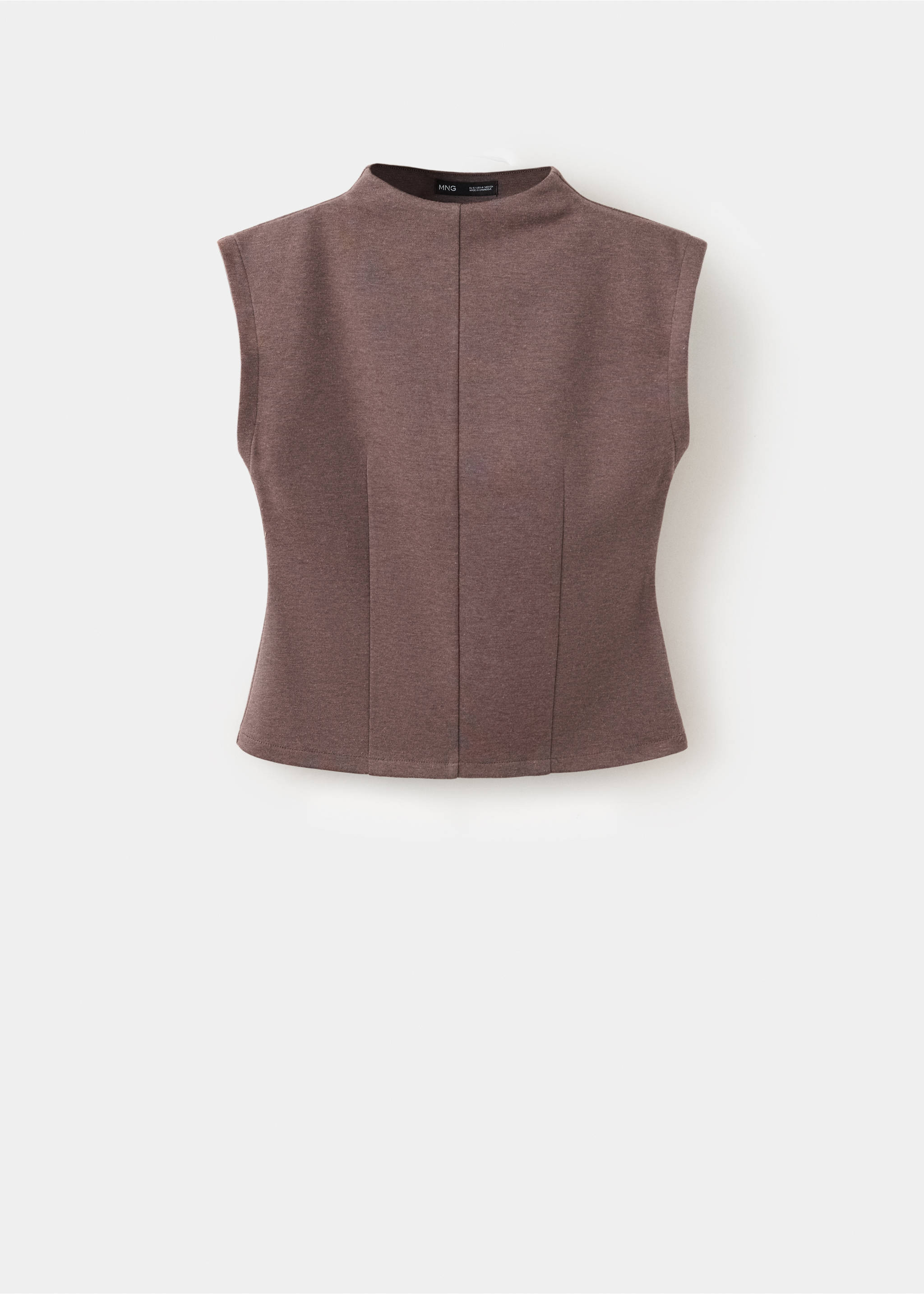High-neck top with seam detailing - Article without model, Brown. Ref: 37075854-00.