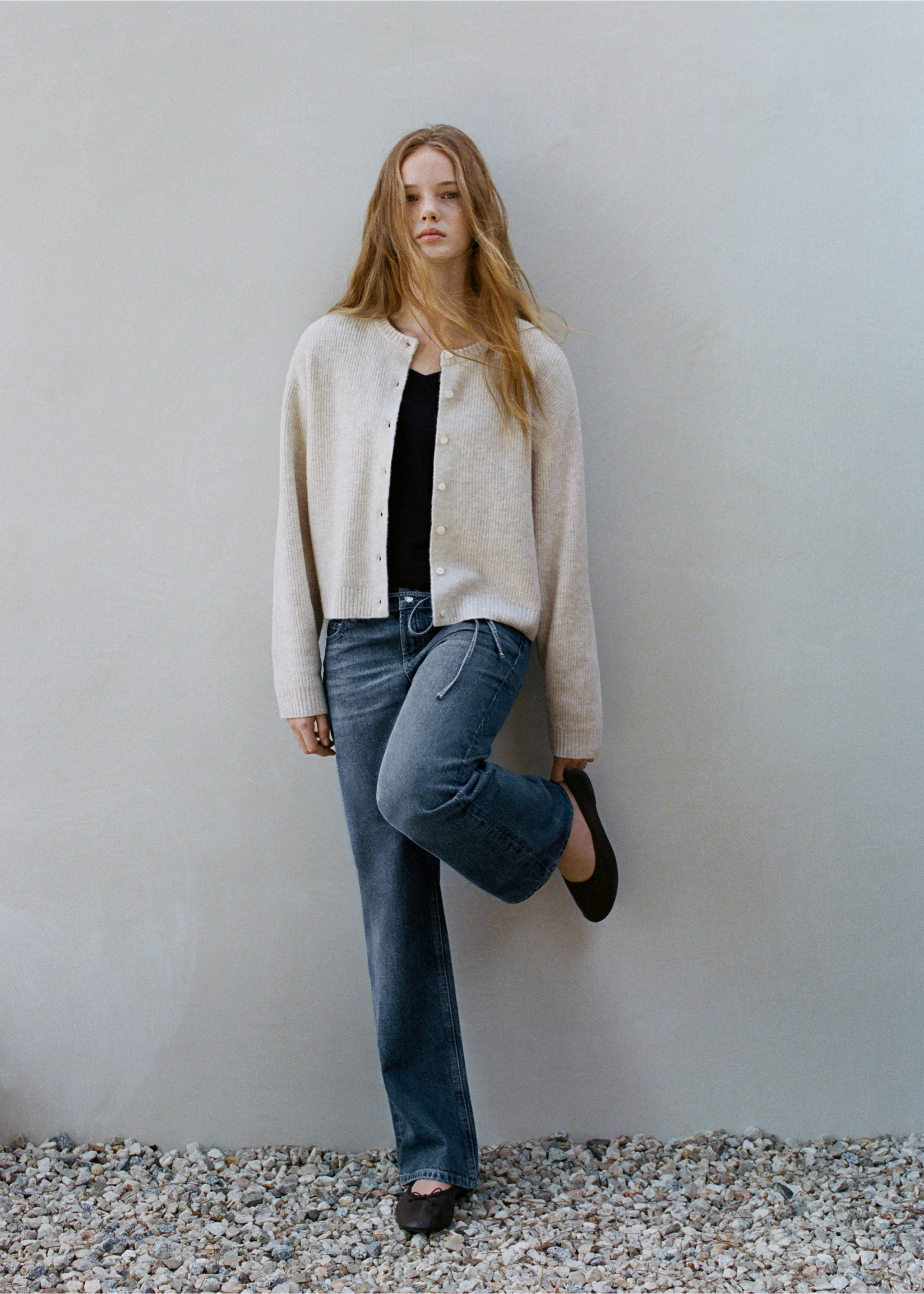 Ribbed buttoned cardigan - General plane, Sand. Ref: 37075856-00.