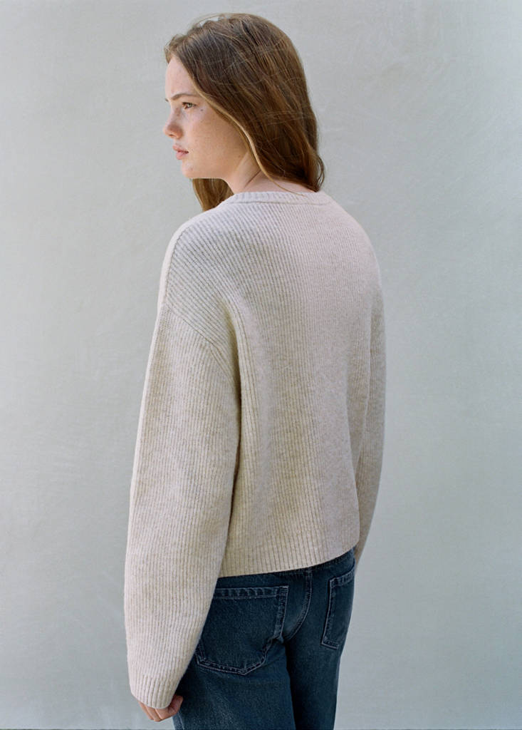 Ribbed buttoned cardigan — Sand