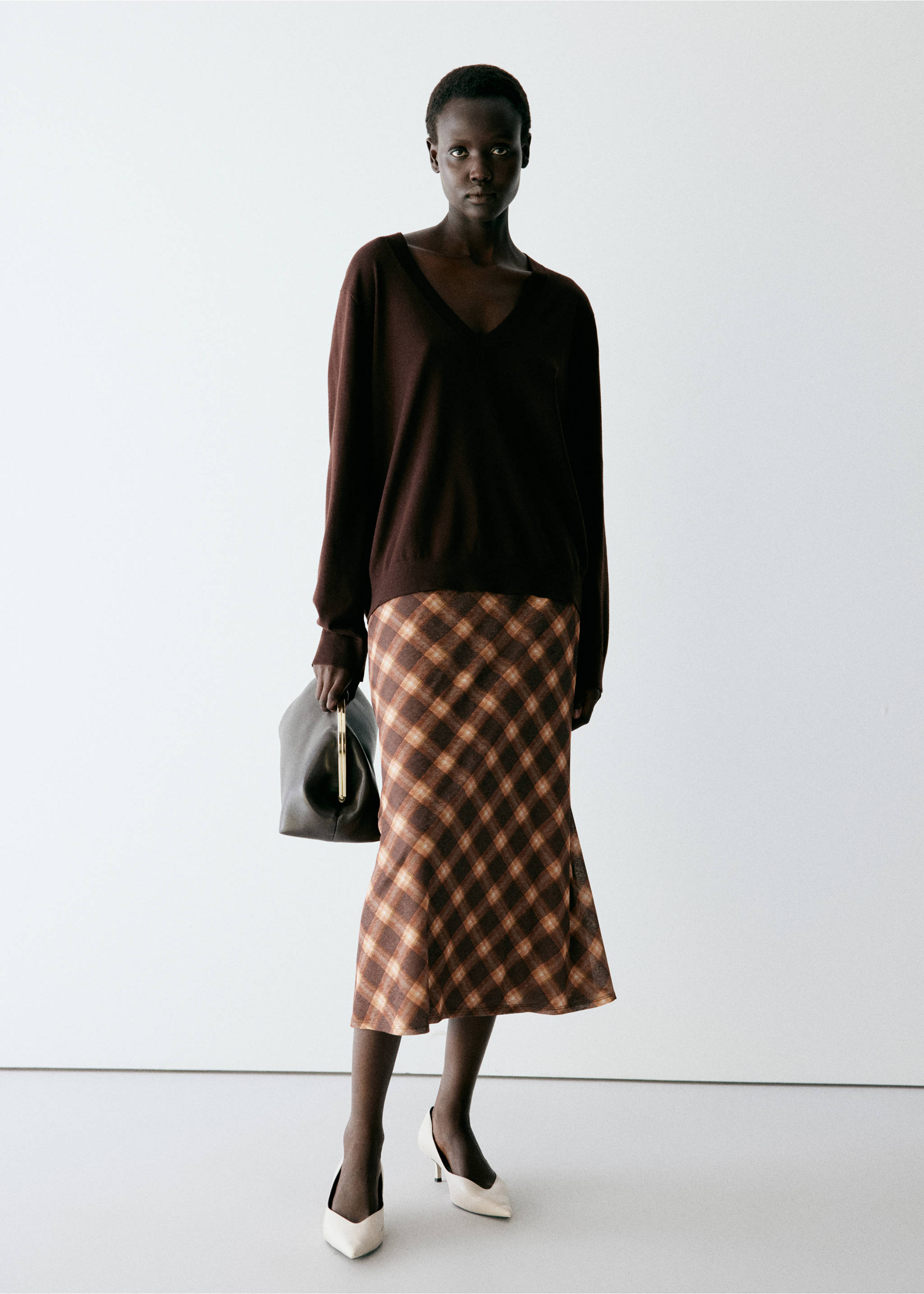 Checked midi skirt - General plane, Brown. Ref: 37075857-00.