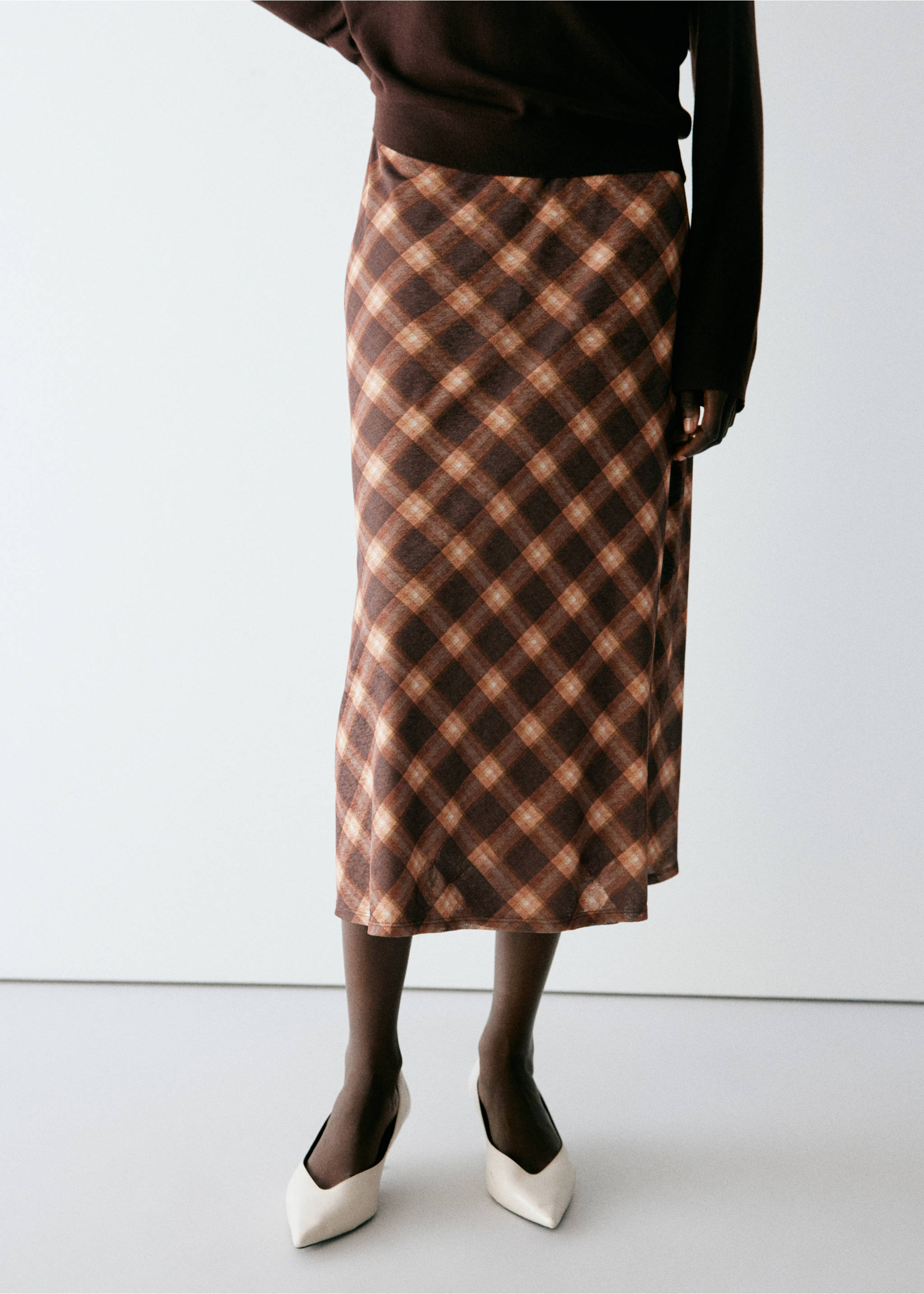 Checked midi skirt - Medium plane, Brown. Ref: 37075857-00.