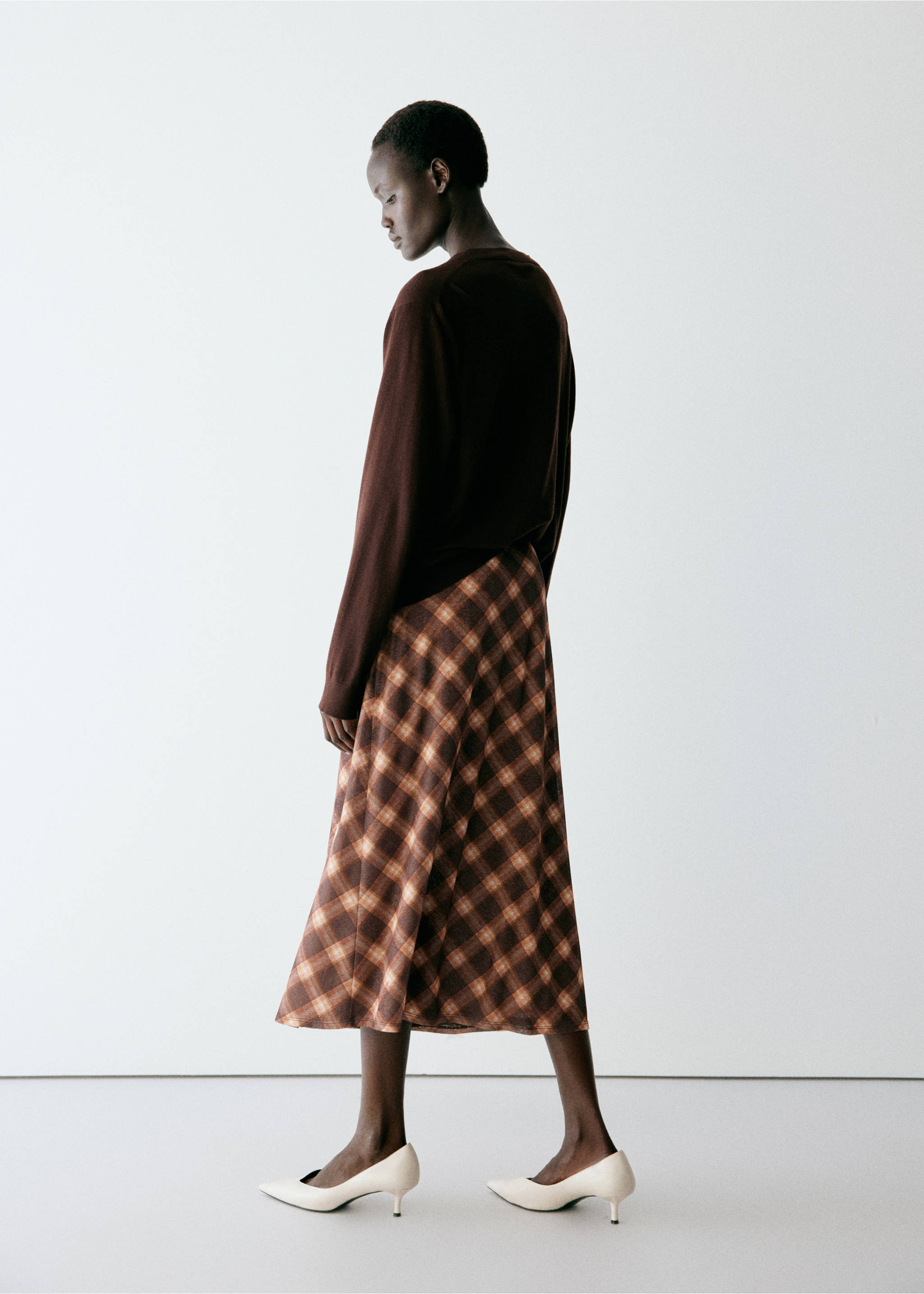 Checked midi skirt - Reverse of the article, Brown. Ref: 37075857-00.