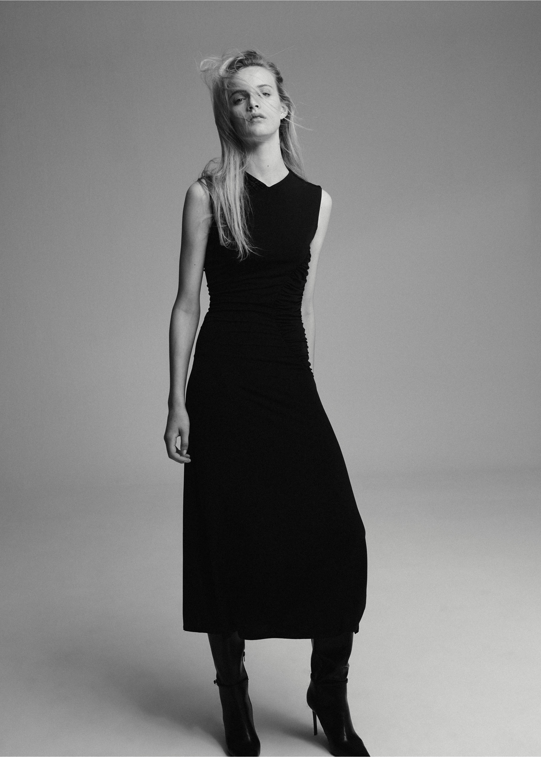 Long dress with draped details - Середній план, Чорний. Ref: 37075858-00.