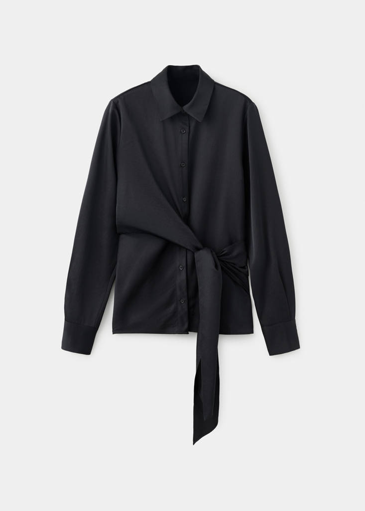 Straight-fit shirt with bow detail — Black