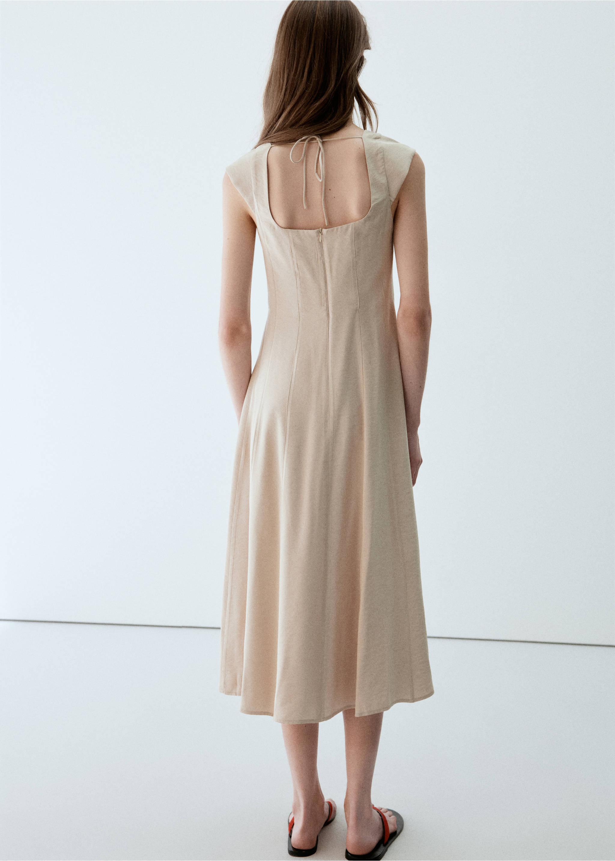 Squared neckline dress - Reverse of the article, Beige. Ref: 37075861-00.
