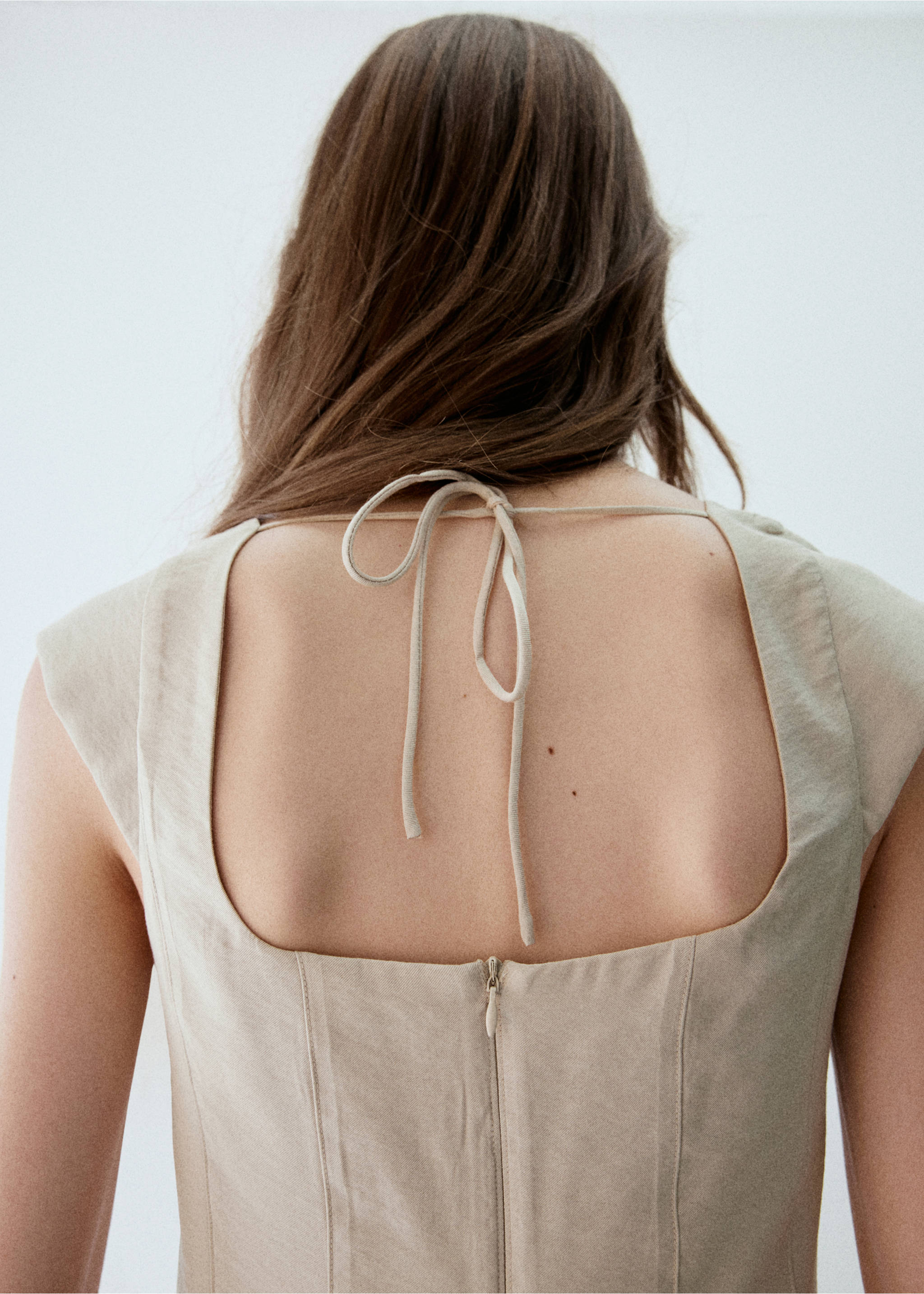 Squared neckline dress - Details of the article 1, Beige. Ref: 37075861-00.