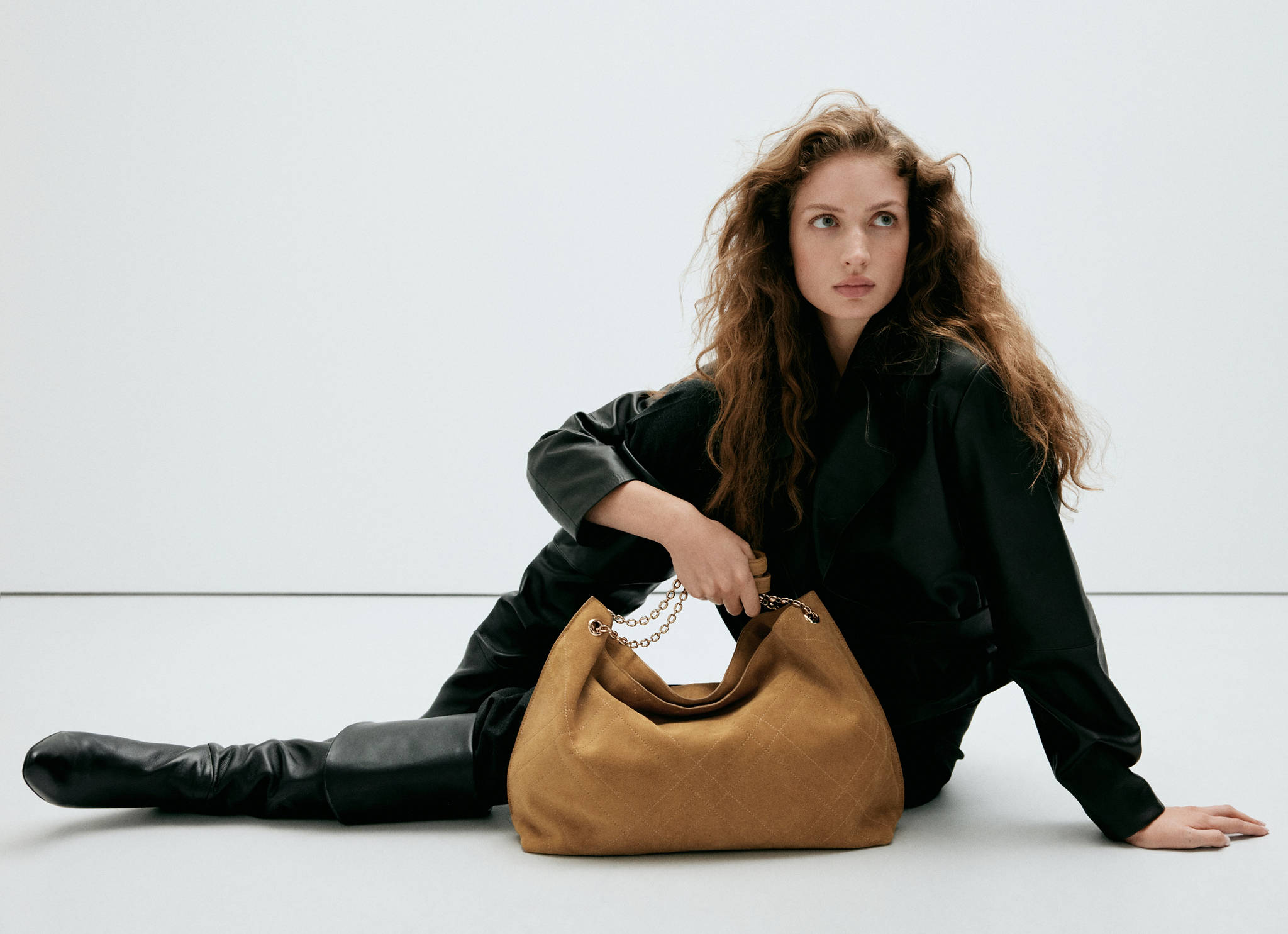 Suede drawstring bag - Panoramic plane