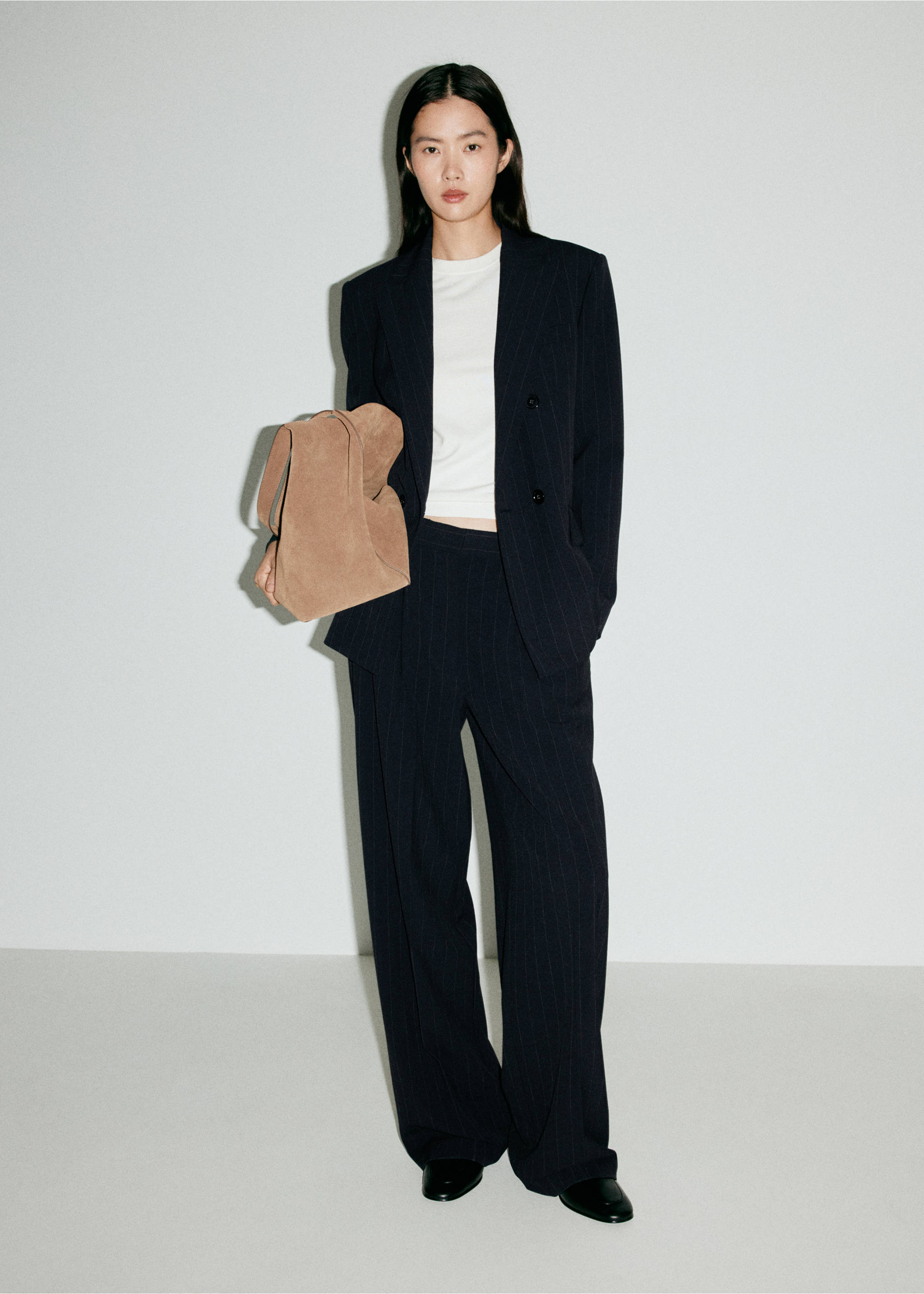 Pinstripe pleated trousers - General plane, Navy. Ref: 37075865-00.