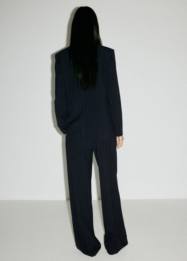 Pinstripe pleated trousers — Navy
