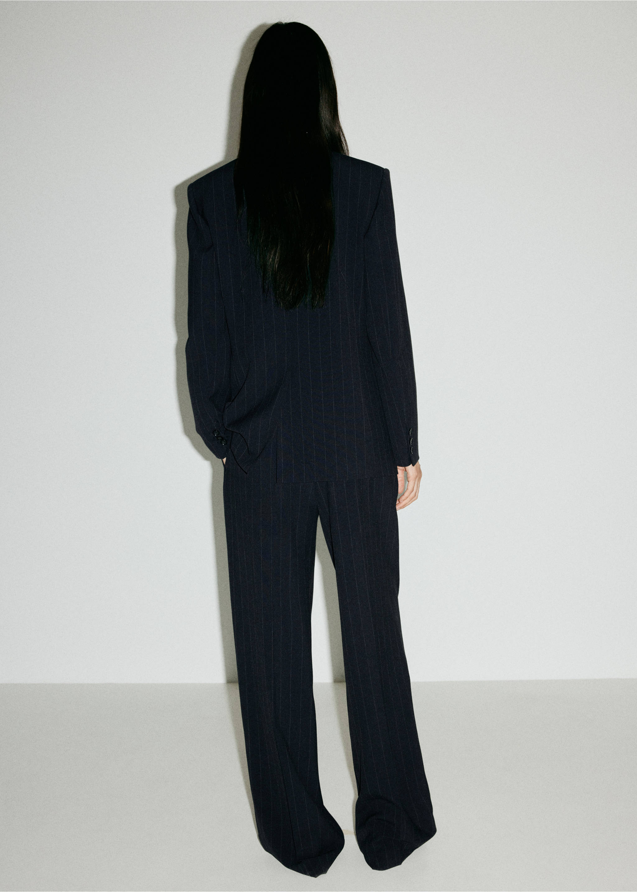 Pinstripe pleated trousers - Reverse of the article, Navy. Ref: 37075865-00.
